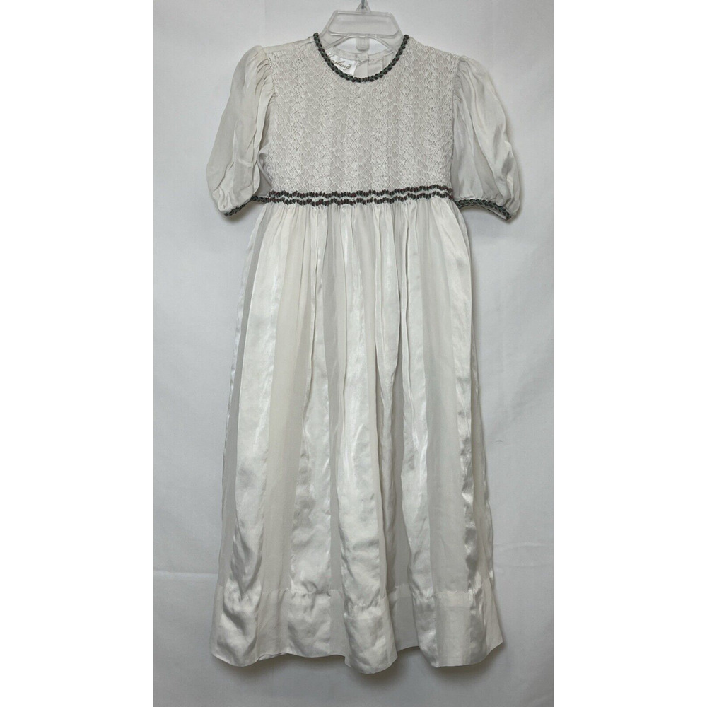 Strasburg Ivory Silk Smocked Christmas Embroidered Dress Sz. 4 Beautiful! Chrty
